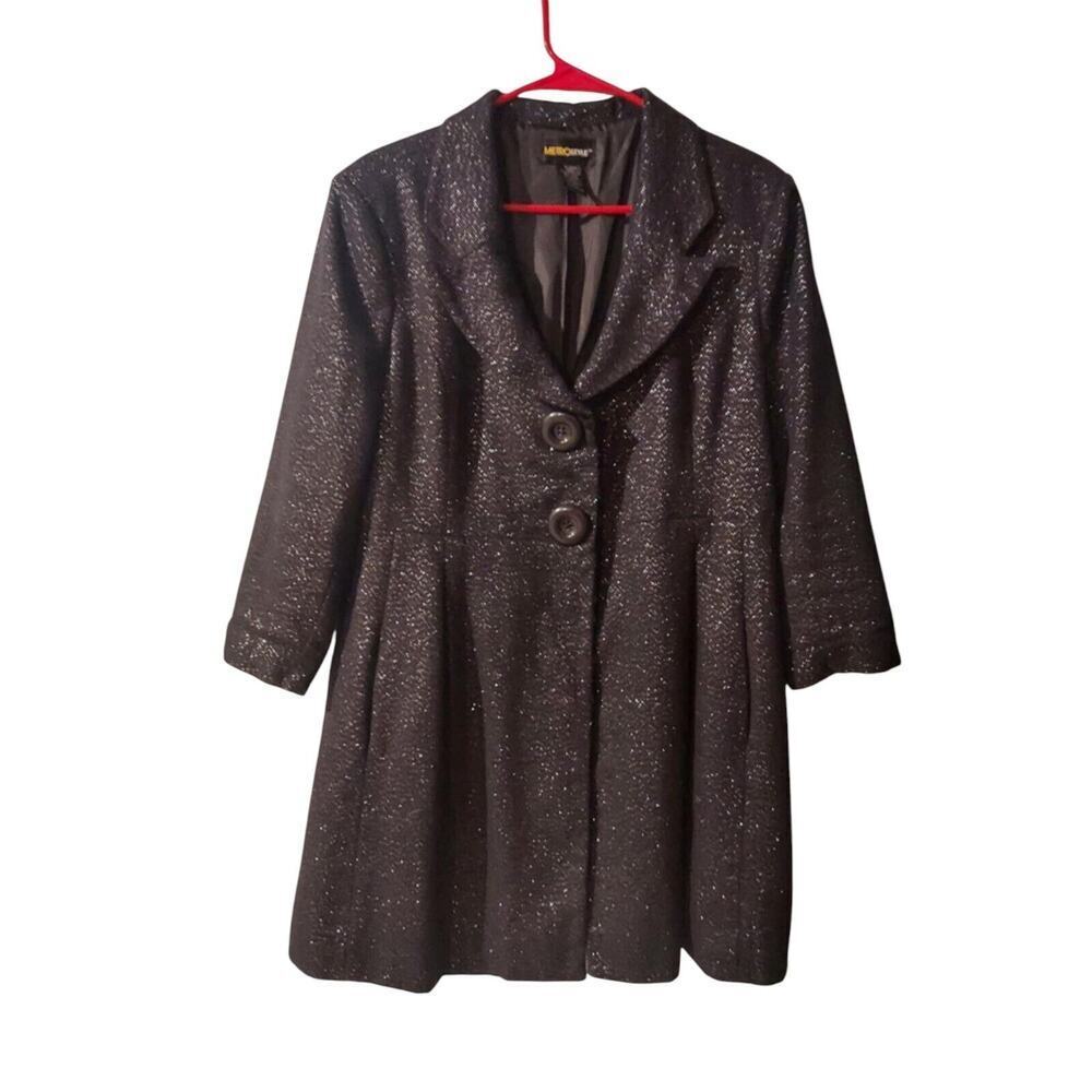 Metro Style Wool Blend Navy Peacoat Glittery Size 16 3/4 Sleeve